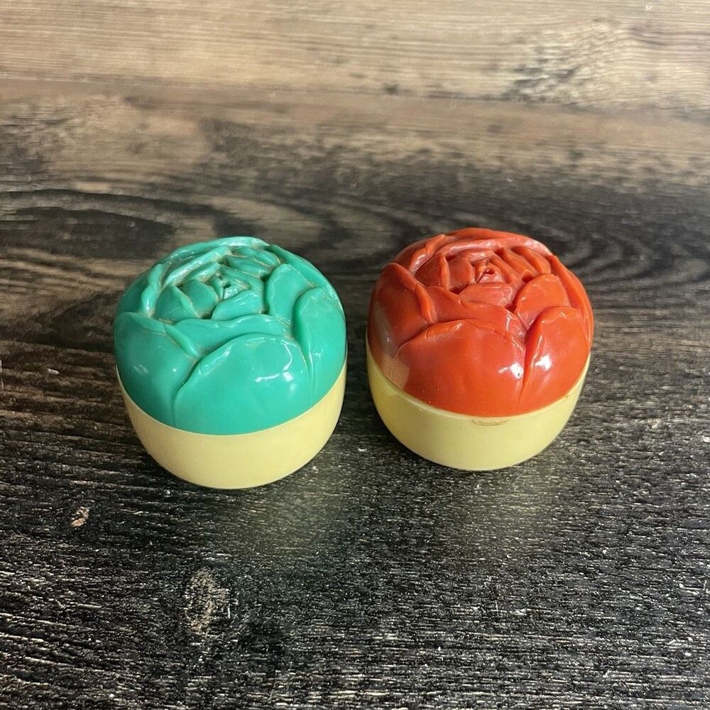 Vtg Mid-Century Modern Plastic Rose Salt and Pepper Shakers Retro Kitchen Decor